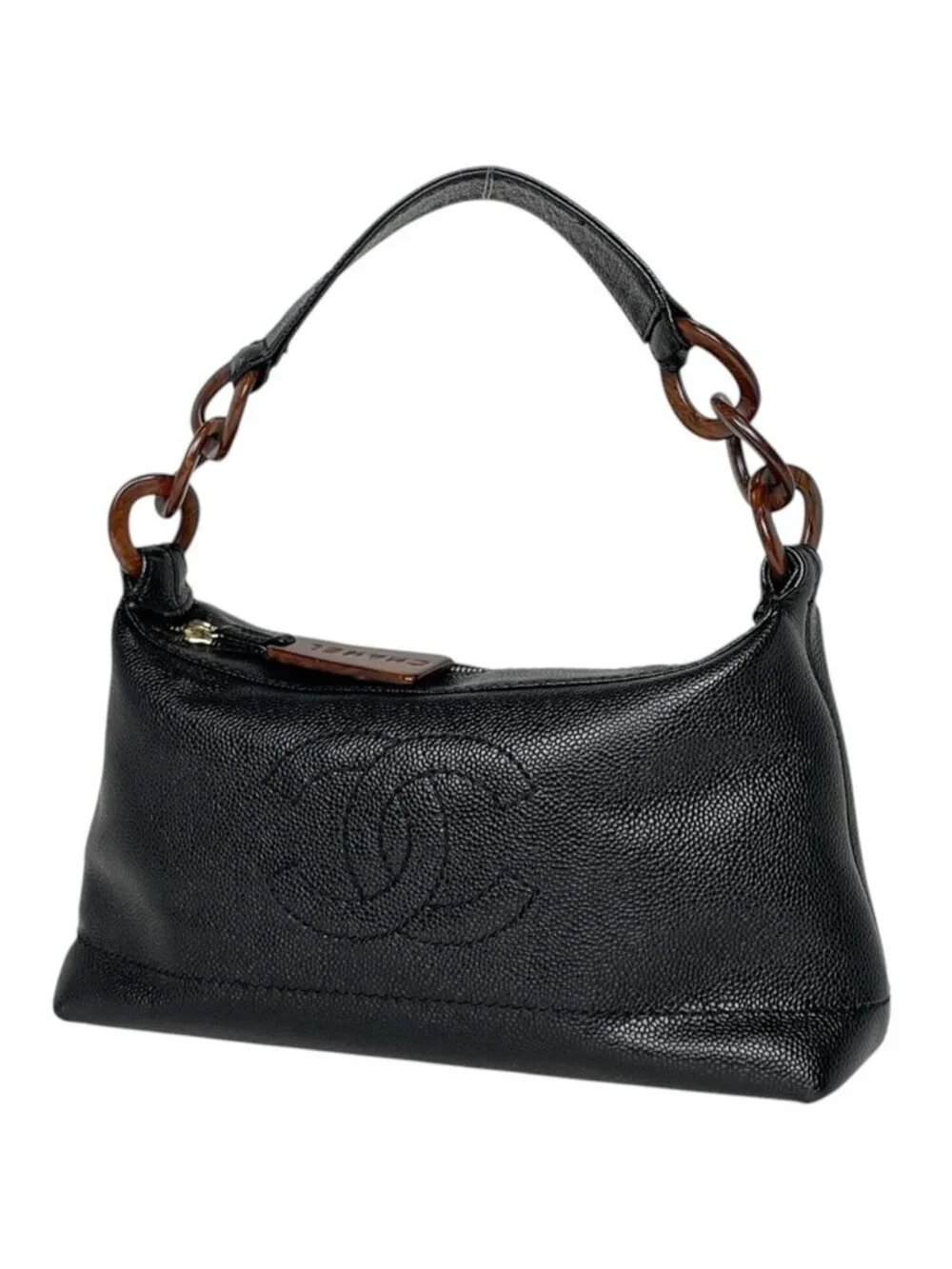 Chanel Shoulder Bag CC Logo Plastic Chain Caviar Black